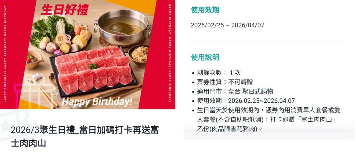 2026聚生日優惠